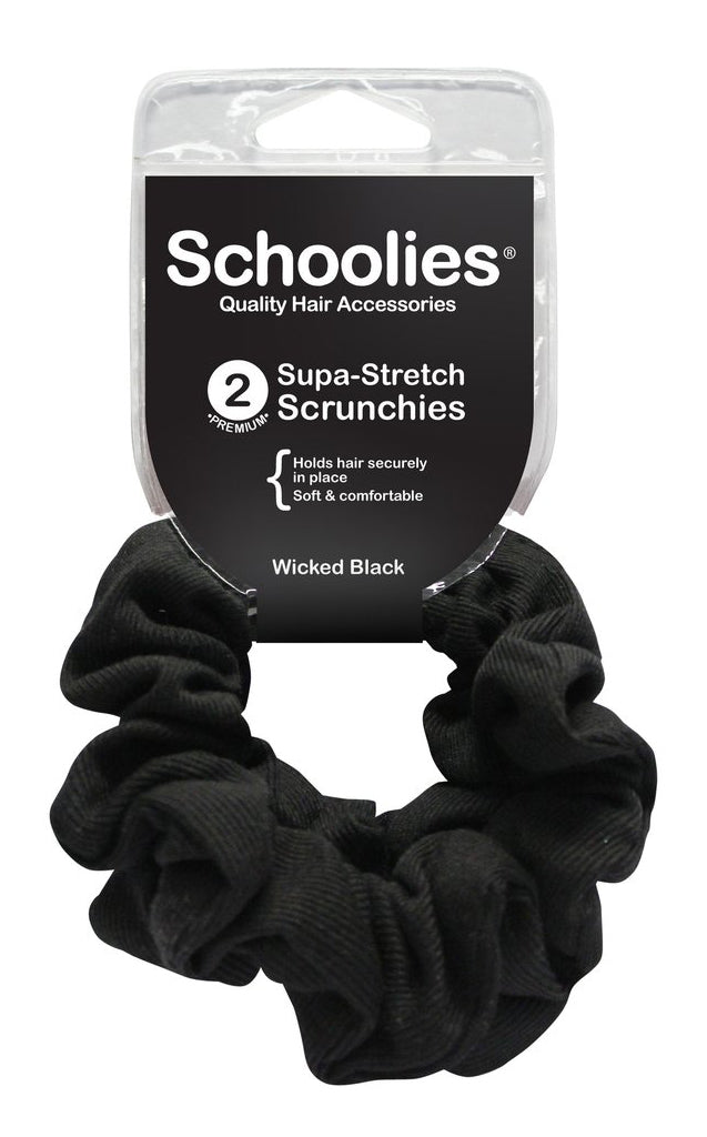 Schoolies Supa-Stretch Scrunchies 2pc - Wicked Black