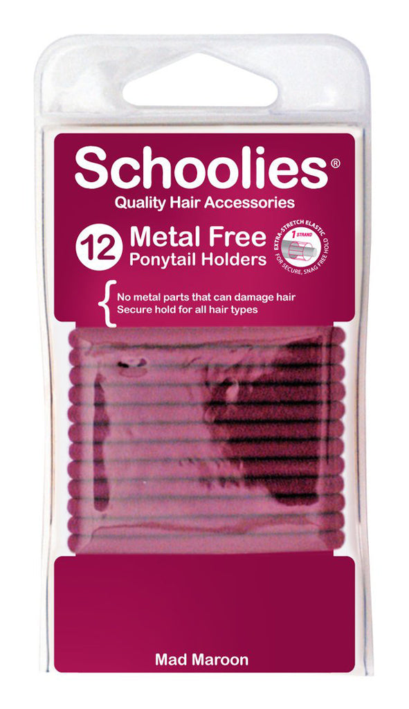 Schoolies Metal Free Ponytail Holders 12pc - Mad Maroon