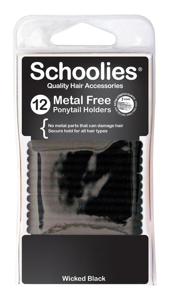 Schoolies Metal Free Ponytail Holders 12pc - Wicked Black