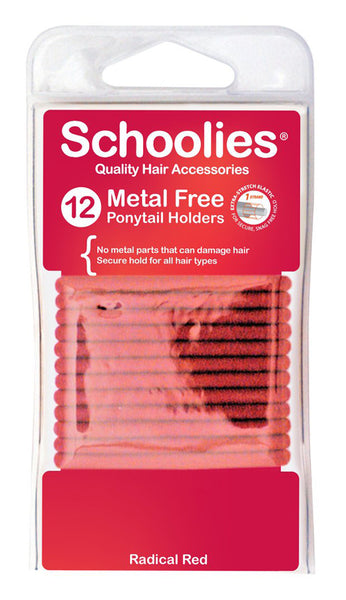 Schoolies Metal Free Ponytail Holders 12pc - Radical Red