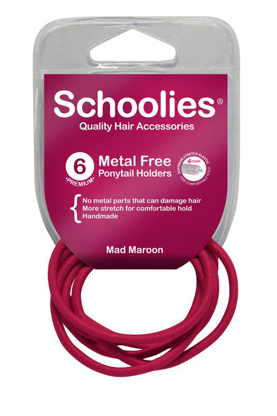 Schoolies Metal Free Ponytail Holders 6pc - Mad Maroon